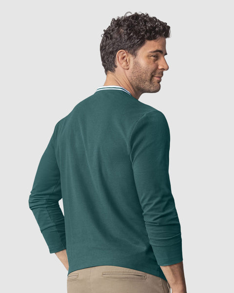 Camiseta manga larga con perilla funcional y logo en frente#color_614-verde-azul
