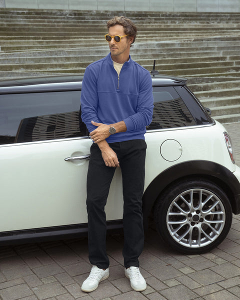 Buzo manga larga con cierre frontal en cuello#color_464-azul-oscuro