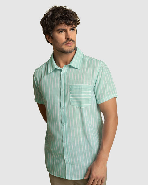 Camisa manga corta masculina de rayas#color_146-rayas-verdes