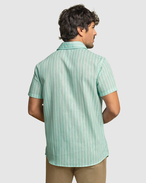 Camisa manga corta masculina de rayas#color_146-rayas-verdes