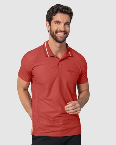 Camiseta tipo polo con perilla funcional y bolsillo decorativo#color_391-rojo-claro