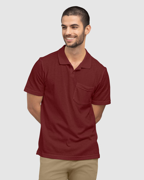 Camiseta tipo polo con bolsillo en frente#color_349-vino