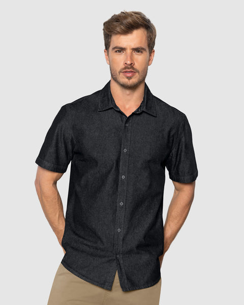 Camisa manga corta con botones funcionales en frente#color_700-negro