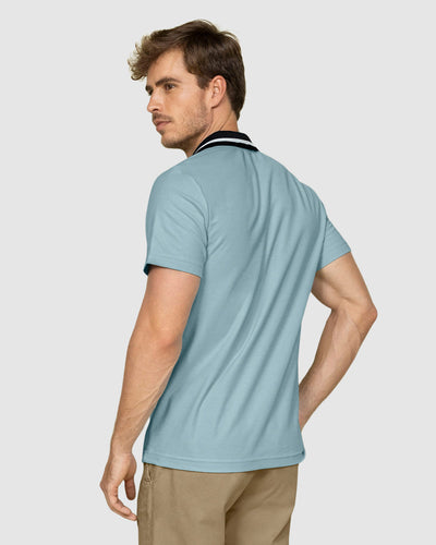 Camiseta tipo polo con cuello tejido en contraste#color_022-azul-claro