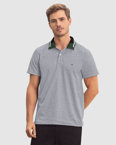 Camiseta tipo polo con cuello tejido en contraste#color_711-gris