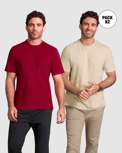 Paquete x2 camisetas manga corta básicas#color_s04-arena-vino