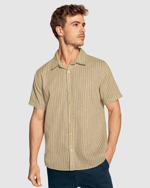 Camisa manga corta de rayas con botones funcionales en frente