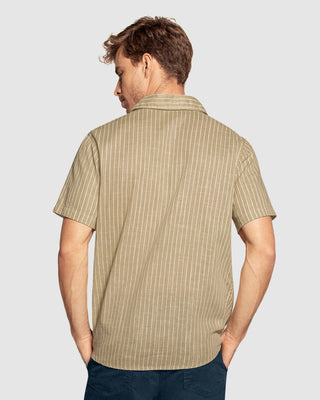 Camisa manga corta de rayas con botones funcionales en frente#color_084-arena