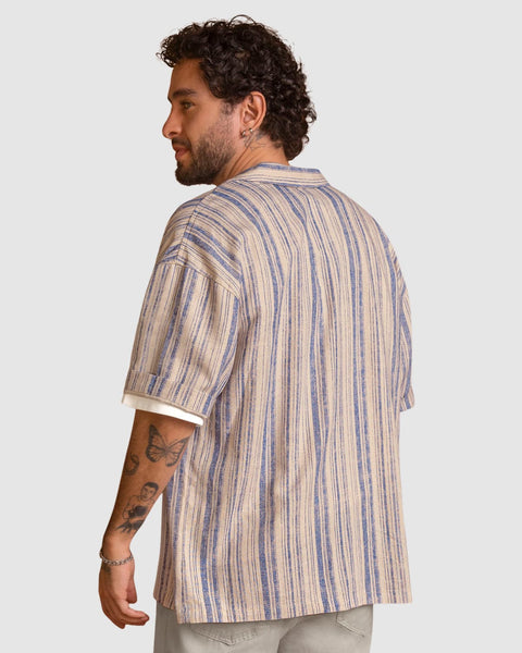 Camisa manga corta en tela tipo lino#color_517-azul