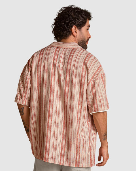 Camisa manga corta en tela tipo lino#color_a89-terracota-medio-estampado