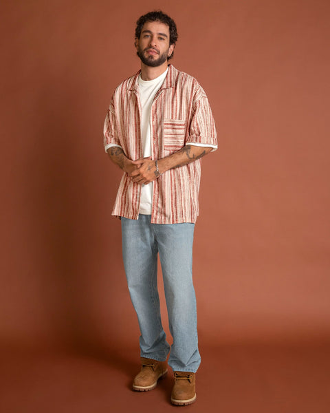 Camisa manga corta en tela tipo lino#color_a89-terracota-medio-estampado