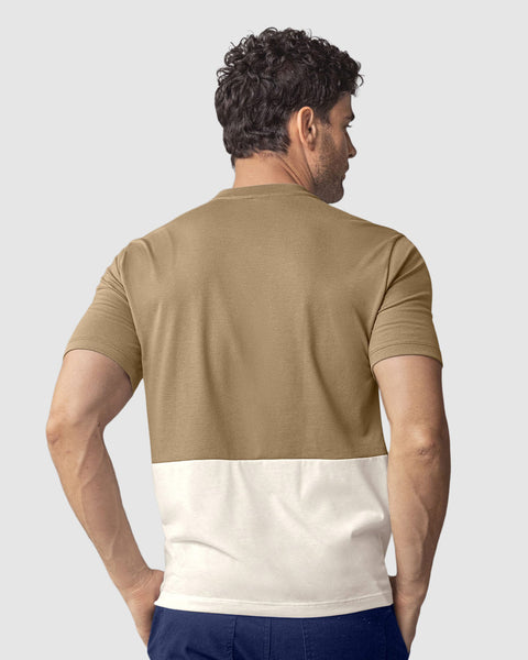 Camiseta manga corta con bloque de color#color_084-arena-marfil