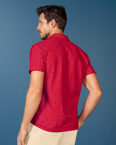 Camiseta tipo polo con mini print#color_183-rojo-anclas