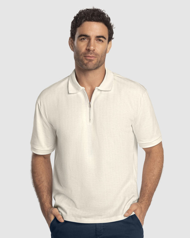 Camiseta tipo polo con cierre en tela con textura