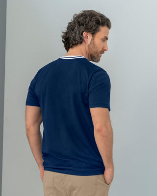Camiseta manga corta de cuello redondo tejido#color_c41-azul-medio