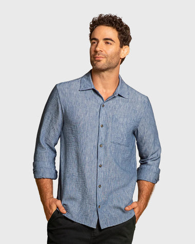 Camisa manga larga con botones para hombre#color_024-azul-denim