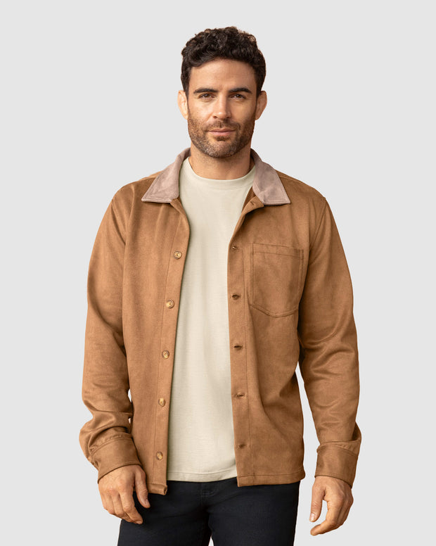 Chaqueta en gamuza con cuello camisero en contraste