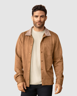 Chaqueta en gamuza con cuello camisero en contraste#color_835-cafe-medio