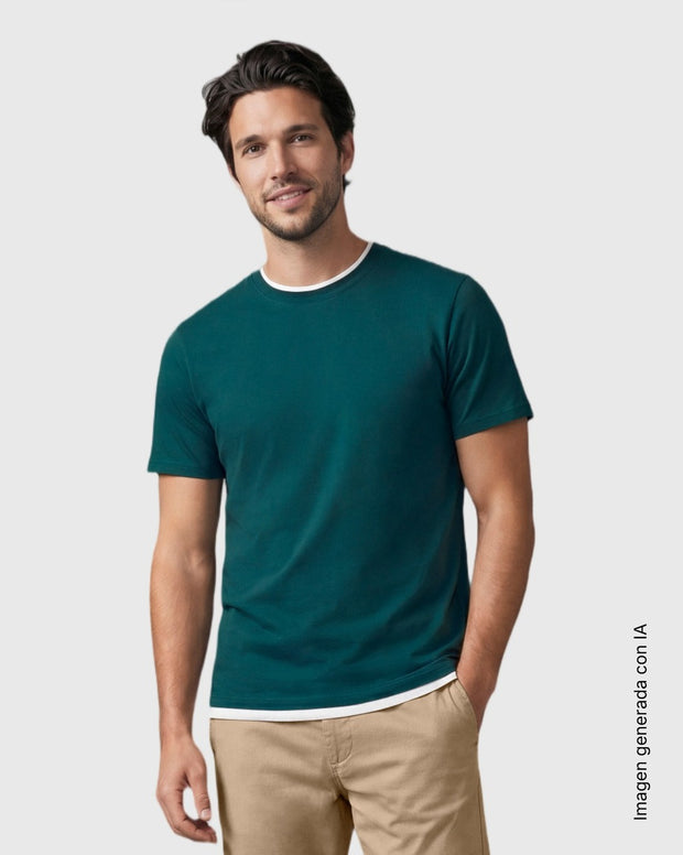 Camiseta manga corta con efecto doble prenda