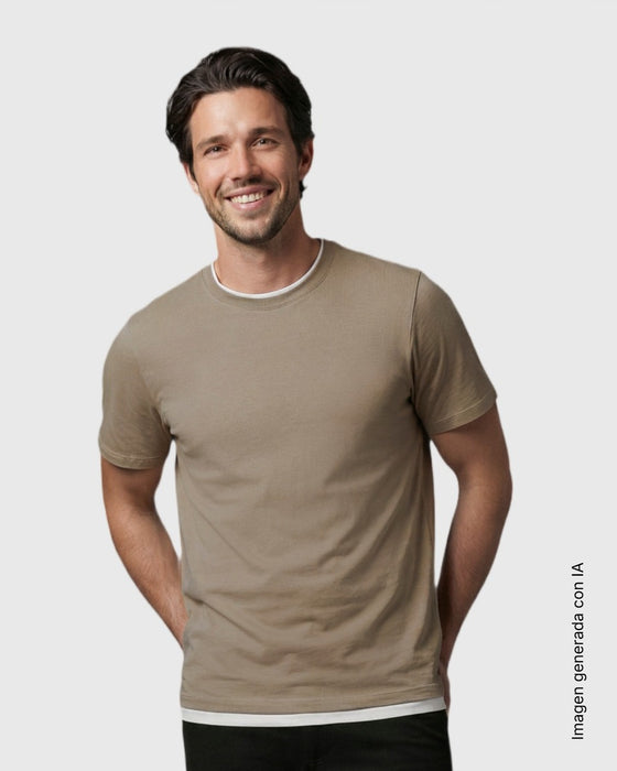 Camiseta manga corta con efecto doble prenda#color_c77-taupe