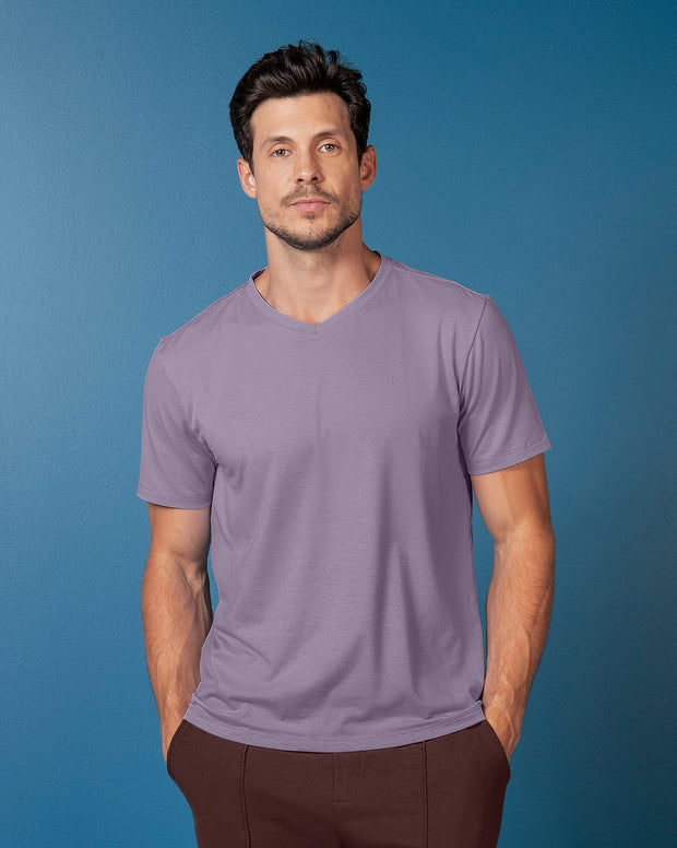Camiseta manga corta cuello en V alto