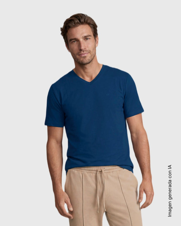 Camiseta manga corta cuello en V alto