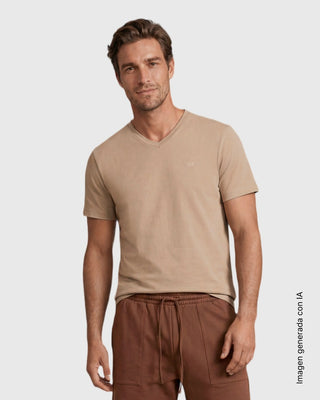 Camiseta manga corta cuello en V alto#color_c54-arena