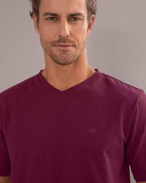 Camiseta manga corta cuello en V para hombre#color_349-vino
