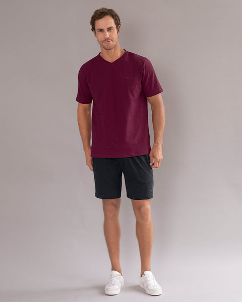 Camiseta manga corta cuello en V para hombre#color_349-vino