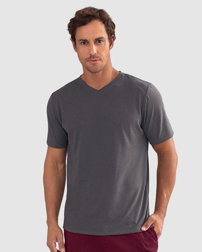 Camiseta manga corta cuello en V para hombre#color_711-gris