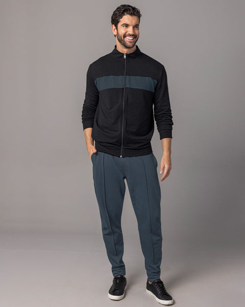 Buzo cuello alto con bloque de color#color_700-negro