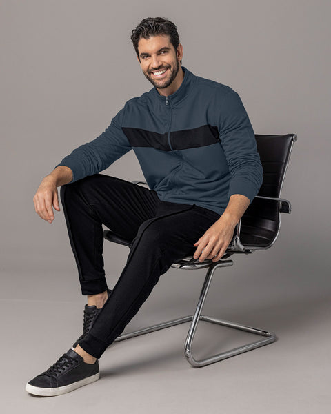 Buzo cuello alto con bloque de color#color_711-gris