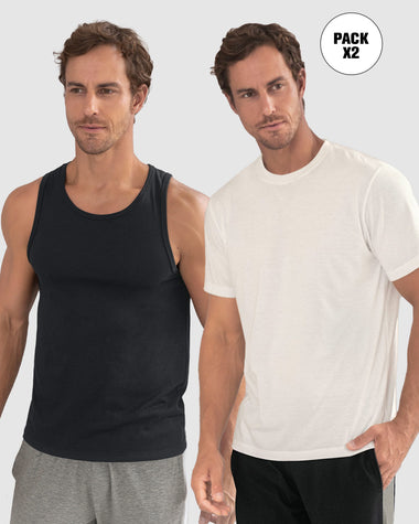 Paquete x 2 Camiseta + Camisilla para hombre#color_097-blanco-negro