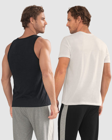 Paquete x 2 Camiseta + Camisilla para hombre#color_097-blanco-negro