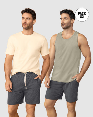 Paquete x 2 Camiseta + Camisilla para hombre#color_s02-gris-verde-arena