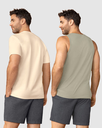 Paquete x 2 Camiseta + Camisilla para hombre#color_s02-gris-verde-arena