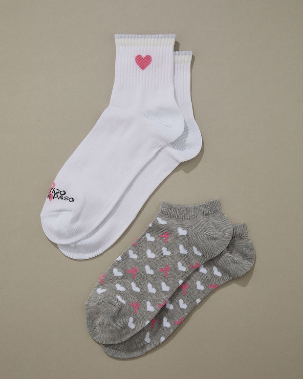 Px2 calcetines caña larga y tobillera femeninos#color_s04-surtido-blanco-gris