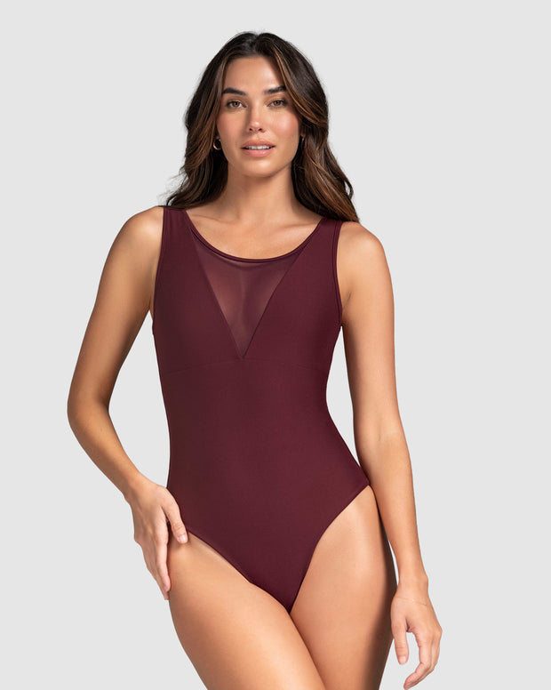 Body de control suave con tul en escote