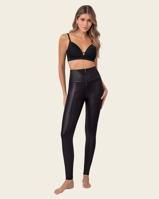 Legging con cierre de control en abdomen en imitación cuero#color_700-negro
