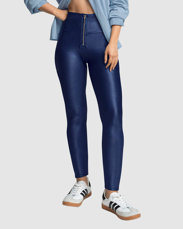 Legging con cierre de control en abdomen en imitación cuero