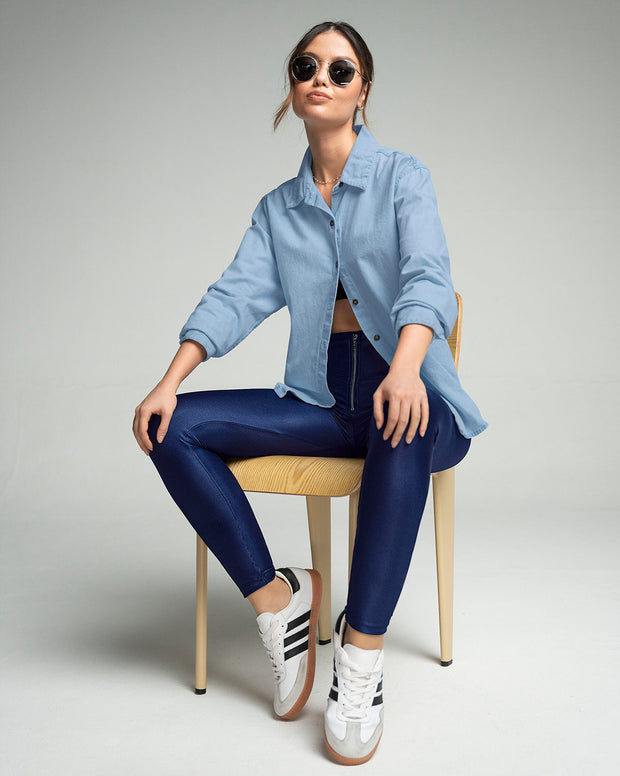 Legging con cierre de control en abdomen en imitación cuero