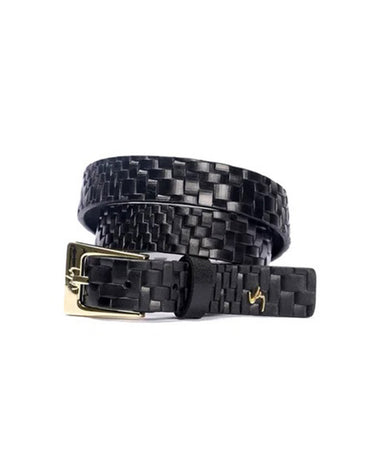 Cinturón unifaz femenino con textura artesanal#color_700-negro