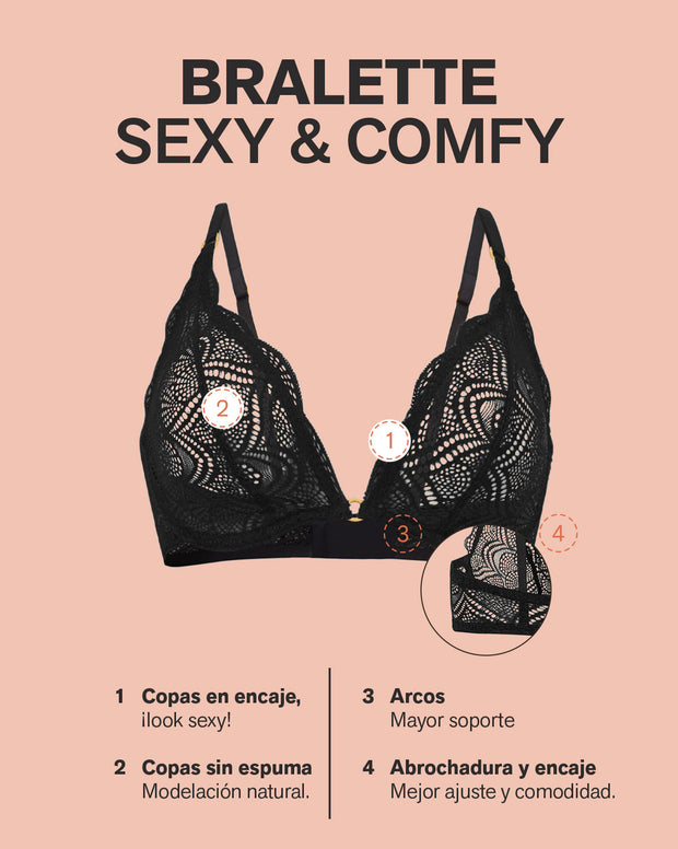 Bralette en encaje con transparencias y arco