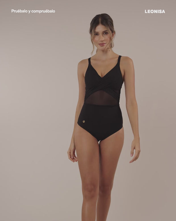 Vestido de baño entero de control suave en abdomen y drapeado en escote