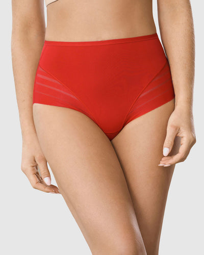 Panty faja clásico con control moderado de abdomen y bandas en tul#color_323-rojo