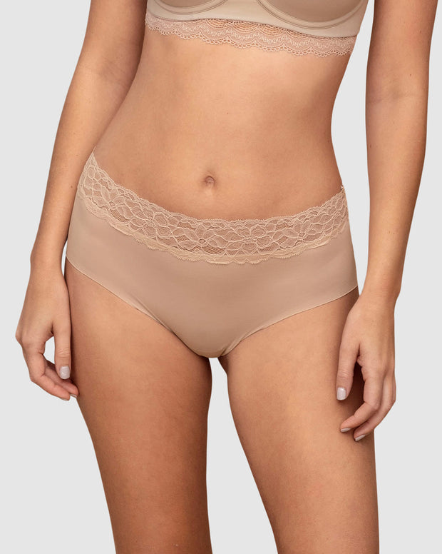 Panty hípster en tela ultraliviana con franja de encaje