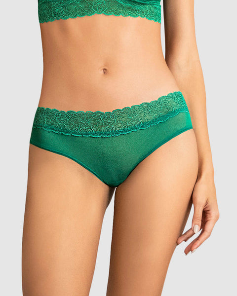 Panty cachetero de tiro medio en tul y encaje#color_677-verde-oscuro