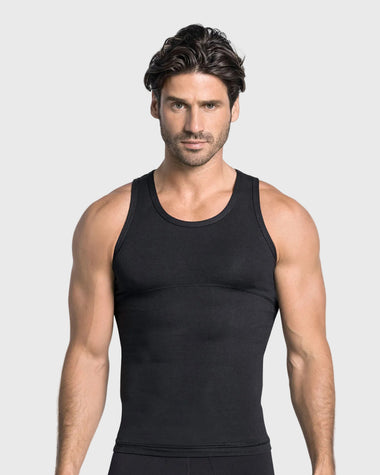Camiseta de compresión moderada en abdomen y zona lumbar en algodón elástico#color_700-negro
