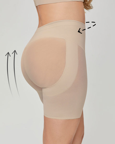 Panty faja tipo short levanta cola y control de abdomen fuerte#color_802-cafe-claro