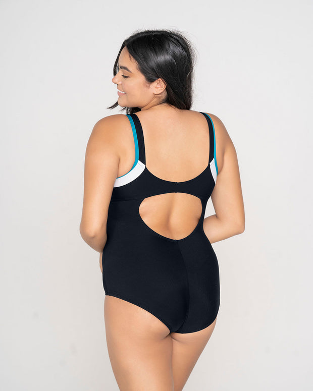 Vestido de baño deportivo con control suave de abdomen ideal para actividades acuáticas#color_700-negro
